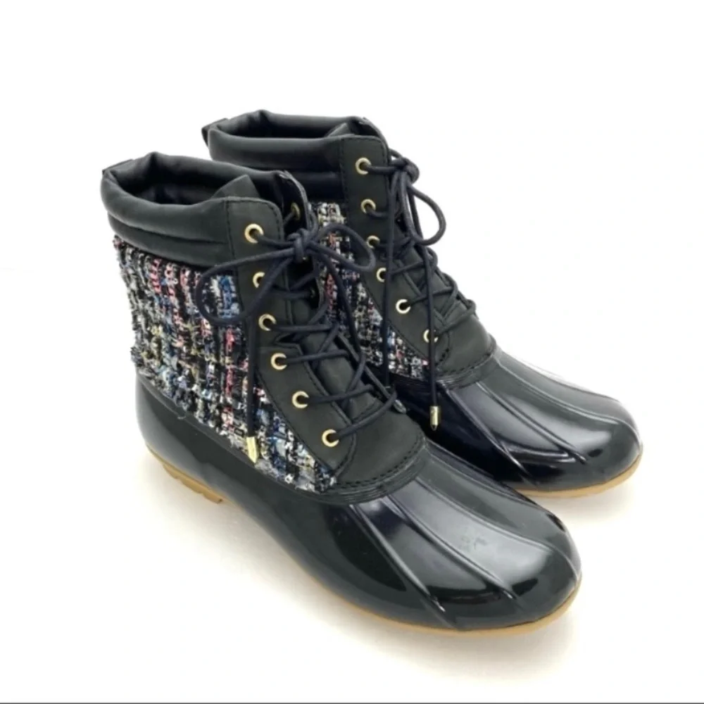 SAM Edelman Caldwell Tweed Winter Duck Boots in Multiple Color with Black Sz 10